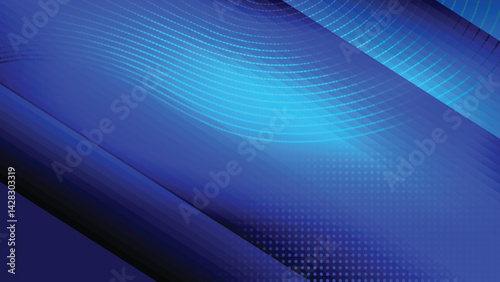 Abstract creative glowing light and shade with halftone dot screen and curve dash line on gradient blue background. Vector illustration.