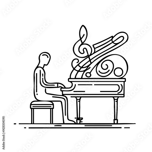 Grand Piano elegant minimalist line art vector illustration instrument in clean minimalist style against a white background