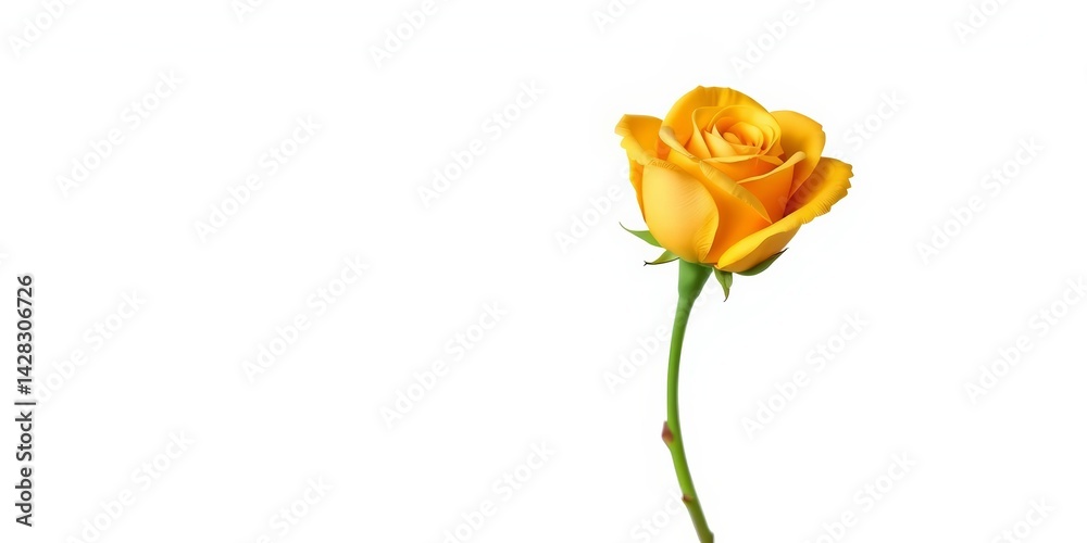 Fototapeta premium A single, perfectly formed golden rose bloom, isolated on white background, luxury, shiny