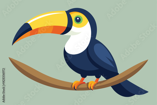 illustration of a toucan perched on a wooden branch.