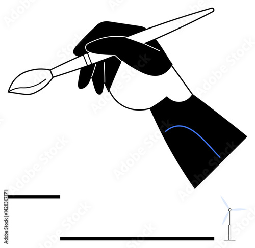 Gloved hand delicately holds a paintbrush, emphasizing creativity, art, and control. Minimalist accents enhance focus on imagination, teamwork, and innovation. Ideal for art, design creativity