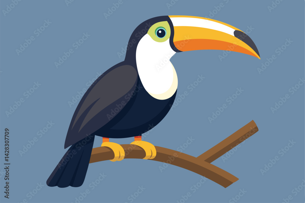 Naklejka premium illustration of a toucan perched on a wooden branch.