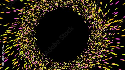 A swirl of light and color. Spectacular swirl with playful multicolored spots on black.