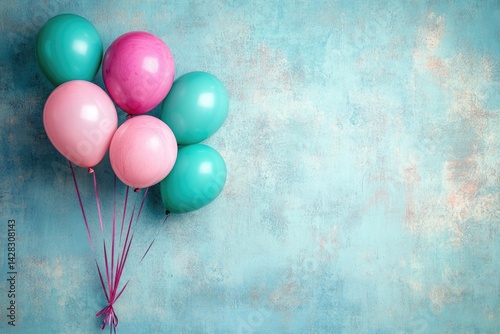 Pastel balloons against a textured wall