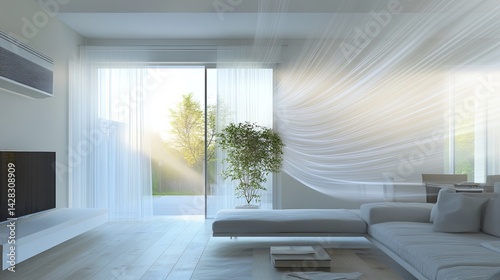 fresh indoor air concept, visible flow lines.