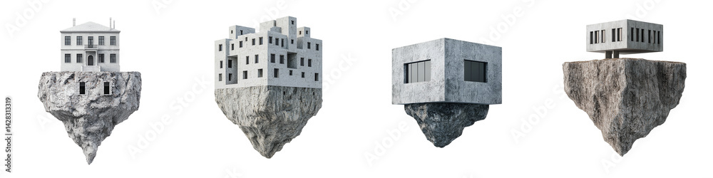 Naklejka premium Modern architectural structures built on rocky terrain.