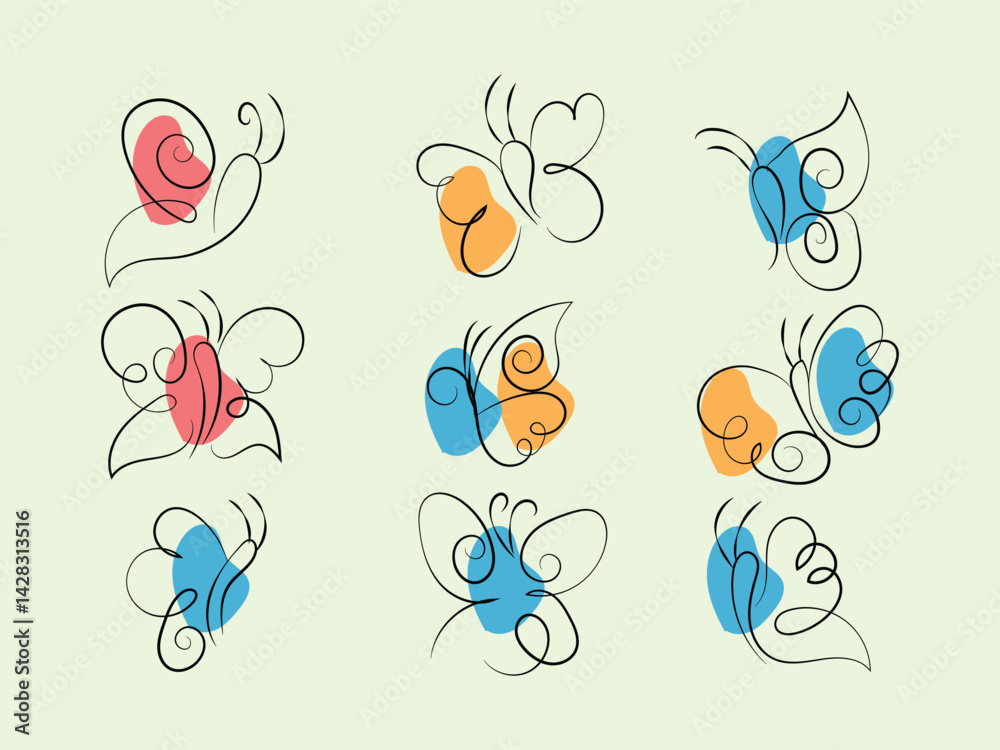 Nine Abstract Butterfly Designs Line Art Illustrations Nine Abstract Butterfly Designs Line Art Illustrations