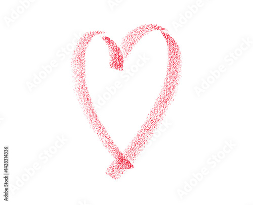 Red Crayon Heart Drawing, Soft Hand-Drawn Love Symbol on White Background