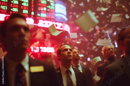 Obraz na płótnie Traders observe stock market fluctuations in a bustling exchange during a dramatic trading session w salonie