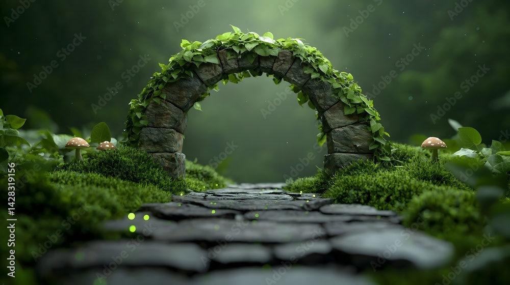 Fototapeta premium A majestic stone archway in an idyllic forest hideaway