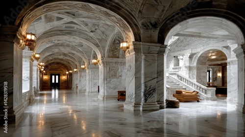 Grand marble hallway, high arches, and elegant interior