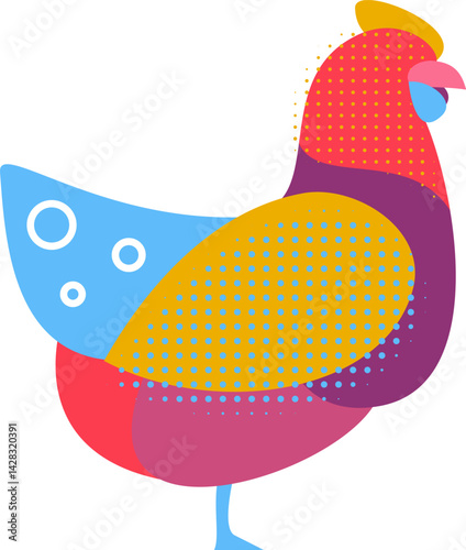 Chicken silhouette in modern fashion pop art style. Colorful creative bird character design. Vivid vector illustration.