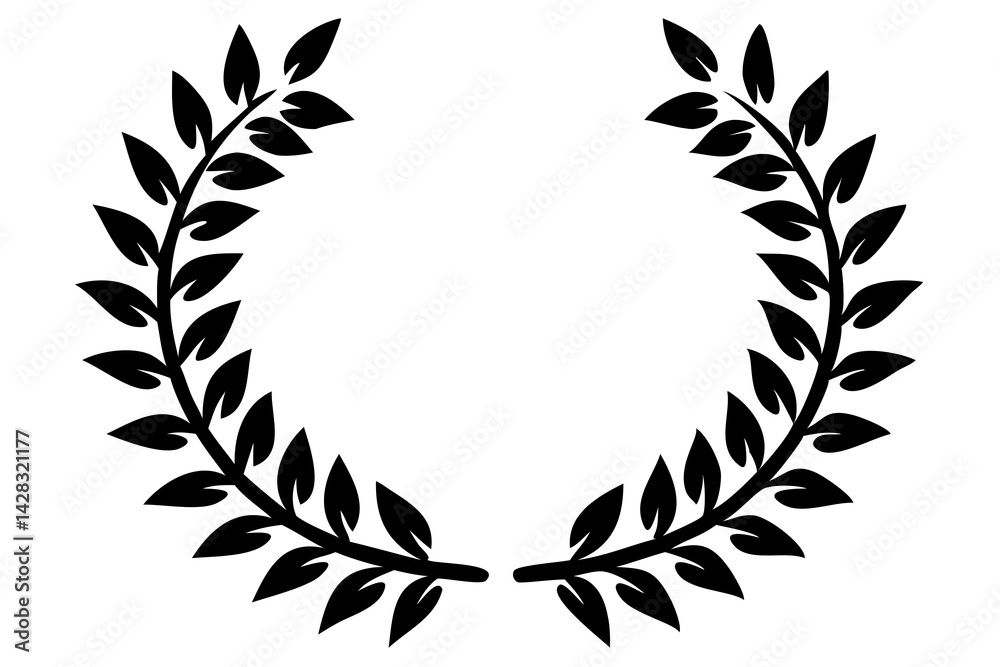 Circular Foliate Laurels Branch Illustration for Decorative Art, Wreath Design, Botanical Sketch Circular Foliate Laurels Branch Illustration for Decorative Art, Wreath Design, Botanical Sketch