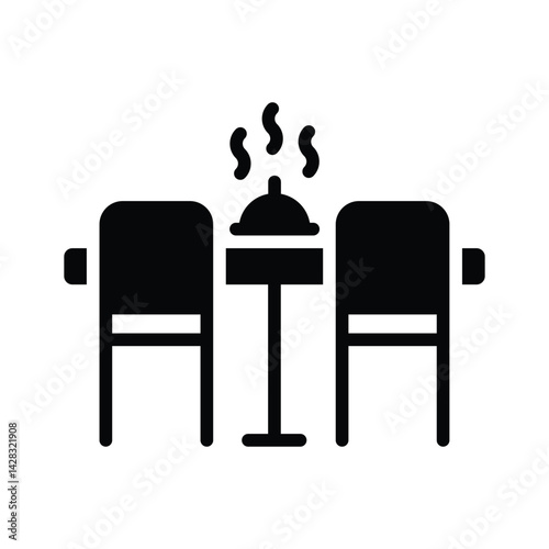 Latest glyph style icon showing wooden dinner table with chairs