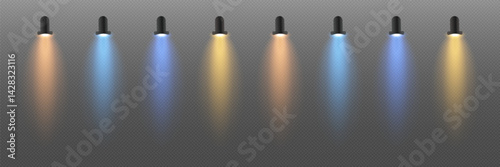 Set of colored spotlights light, bright illumination light.
