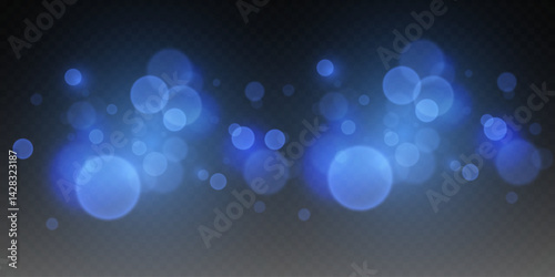 Sparkling blue bokeh, shiny particles of explosion and sparks.