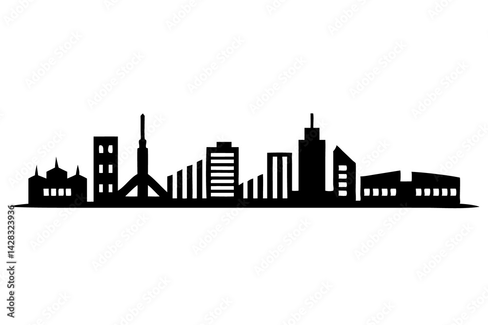 Naklejka premium City Skyline Illustration for Urban Art, Cityscape Graphics, Modern Architecture Sketch
