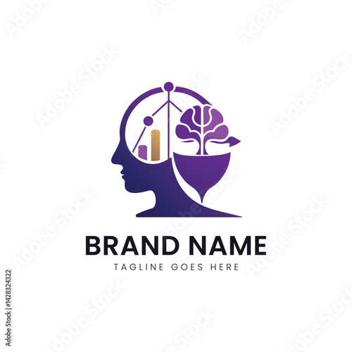A visually striking logo featuring a profile silhouette infused with elements of nature and analytics, representing growth and innovation in a modern design.
