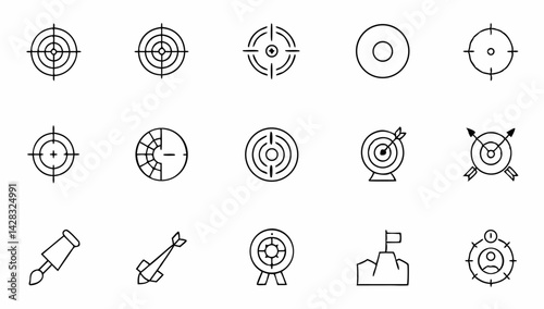 target set of web icons in line style  goal target (3).eps