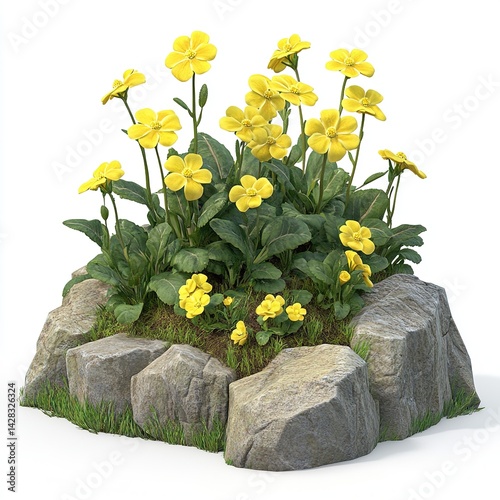 A beautiful Primrose flower 3d Clipart isolated on a white background