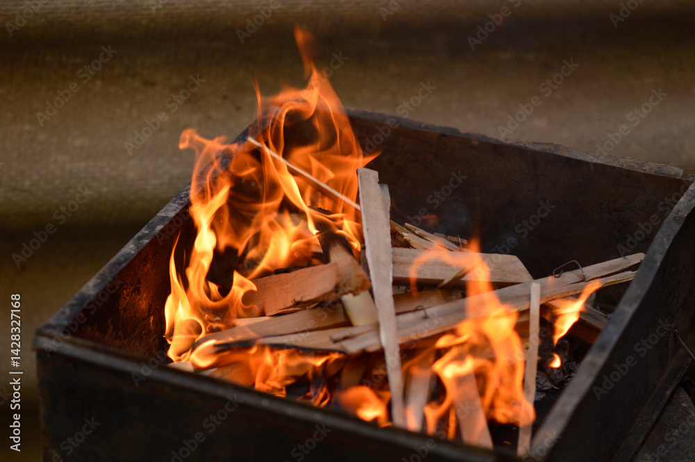 wood burning on fire close up