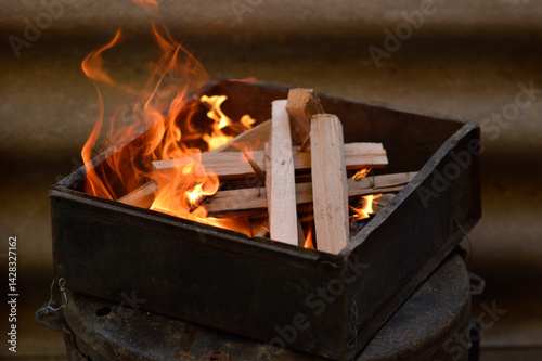 Obraz na płótnie wood burning on fire close up w salonie