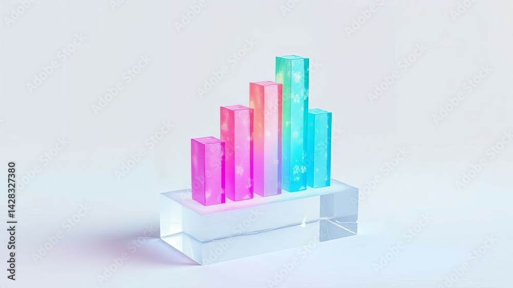 Fototapeta premium Colorful Glass Bar Chart Growing Graph Success Business Financial Growth
