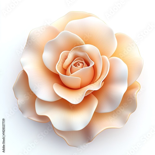 A Beautiful rose 3d Clipart top view isolated on a white background