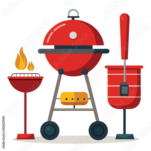 American barbecue grill set isolated on white background