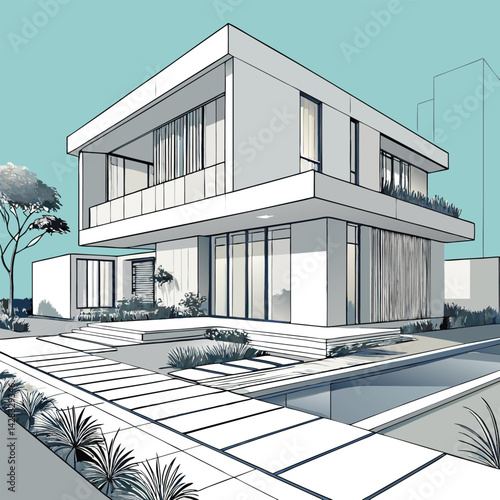 modern, concept, drawing, illustration, sketch, line, building, archtect
