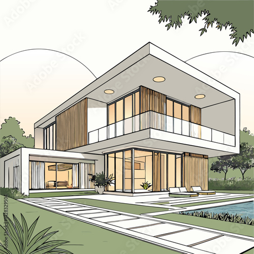 modern, concept, drawing, illustration, sketch, line, building, archtect