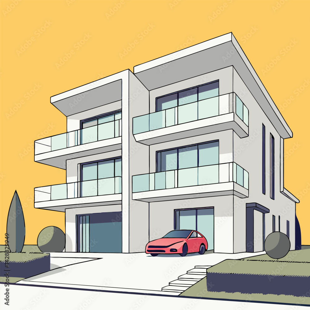 Fototapeta premium Modern House Vector Sketch