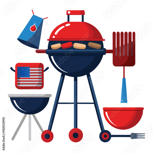 American barbecue grill set isolated on white background