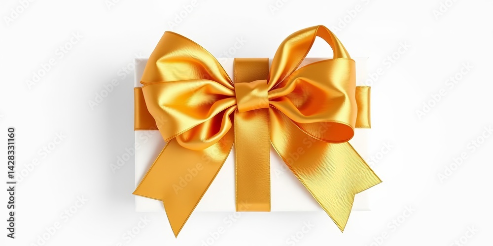 Elegant gold ribbon bow gift, isolated on white background, shiny, minimalism Elegant gold ribbon bow gift, isolated on white background, shiny, minimalism
