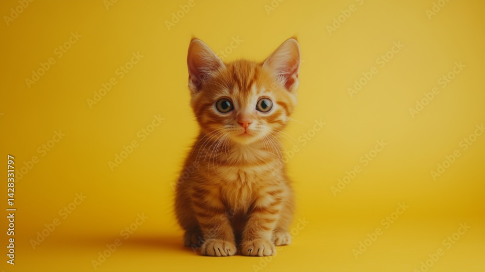 A shy, worried, and depressed orange tabby kitten sits alone on a bright yellow background, symbolizing mental health struggles. A shy, worried, and depressed orange tabby kitten sits alone on a bright yellow background, symbolizing mental health struggles.