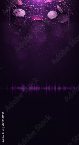 Futuristic Drum Kit and Soundwave Visualization in Space-Inspired Background
