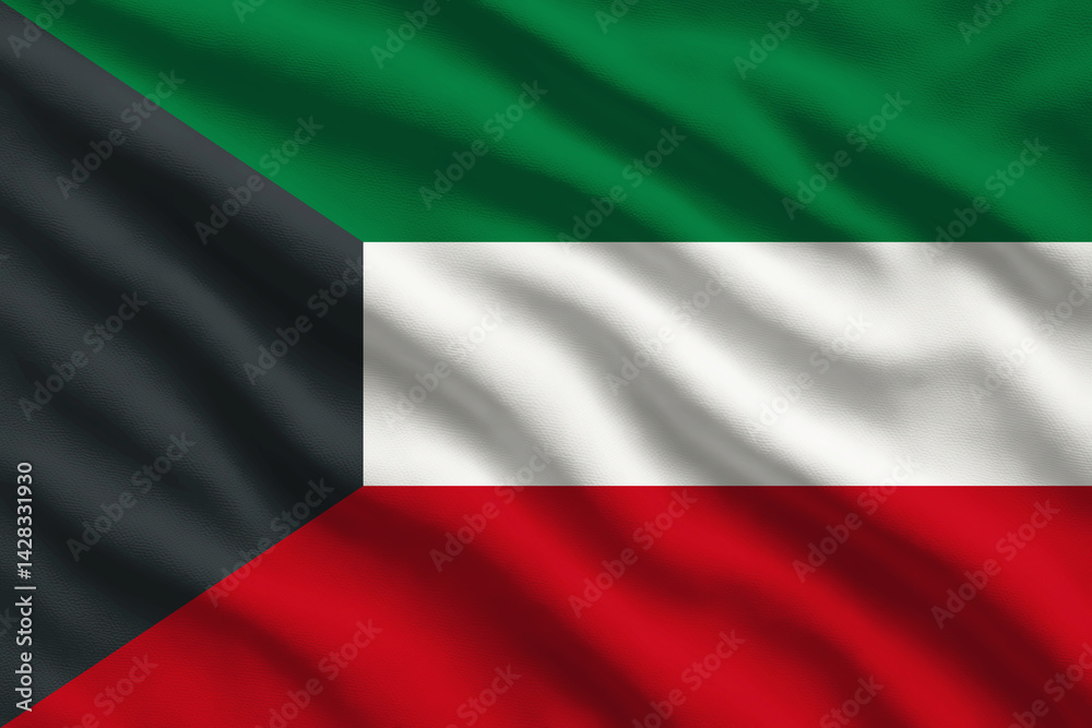 Fototapeta premium Waving flag of Kuwait, Kuwaiti flag blowing in the wind, full frame smooth fold