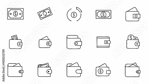 wallet set of web icons in line style  a collectio.eps