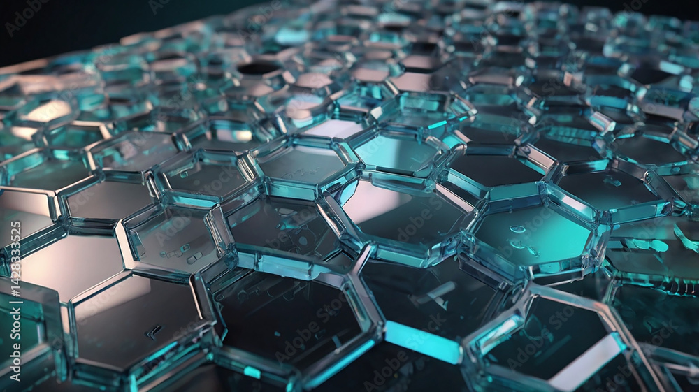 Obraz premium Artistic visualization of hexagonal cell patterns with stunning light effects