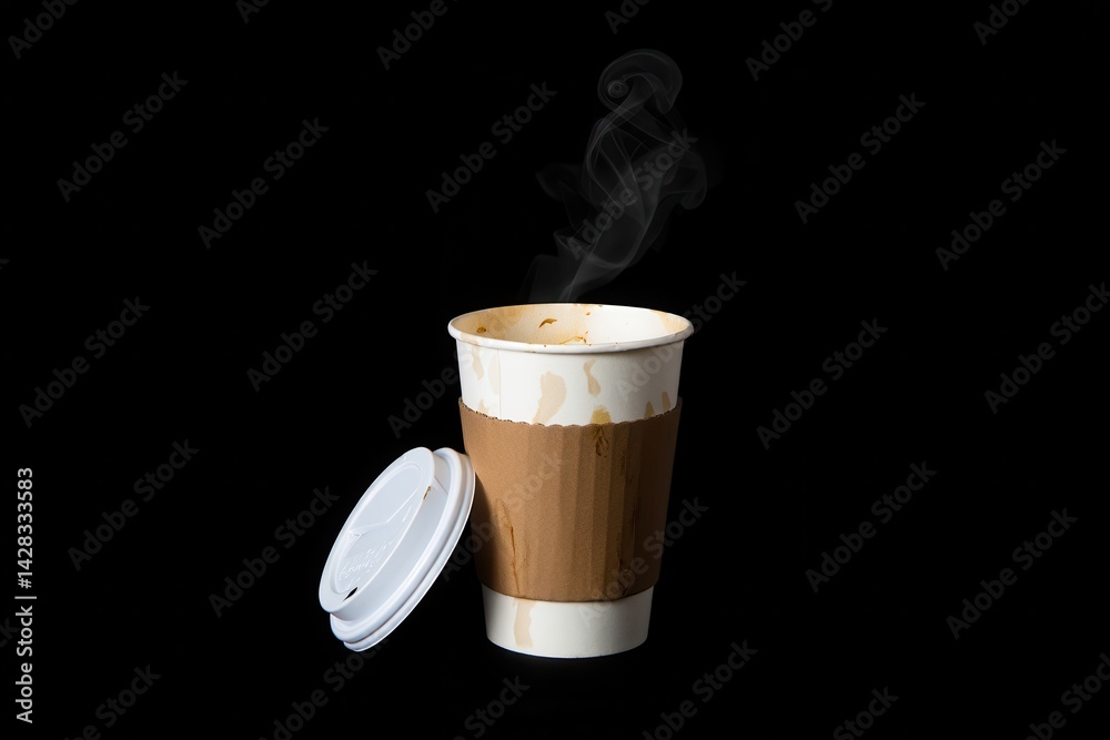 Paper cup of coffee on black background