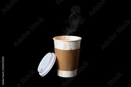 Obraz na płótnie Paper cup of coffee on black background w salonie