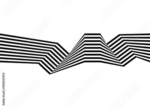 Abstract vector pattern of black broken parallel lines on white background in retro style. Striped design element for modern technology. Optical design with the illusion of relief