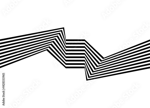 Abstract vector pattern of black broken lines on white background in retro style. Striped design element. Optical design with the illusion of relief. Striped stripe. A rectangle in the center