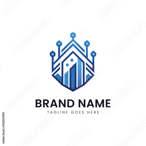 Stylized blue logo featuring a crown and geometric design elements, symbolizing prestige and innovation.