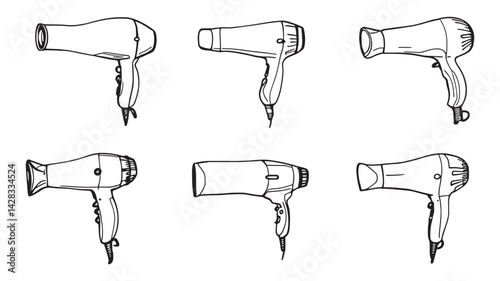 Hair Dryer line art elegant beauty salon interior design print