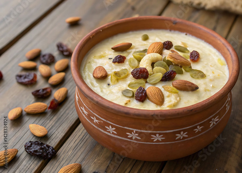 Delicious Kheer in a Traditional Terracotta Pot photo
