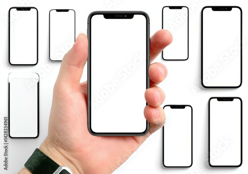 Hand Holding Various Smartphone Mockups