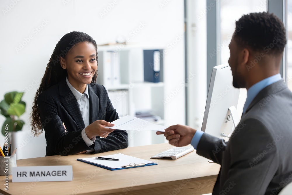 Excited HR manager hiring a new employee