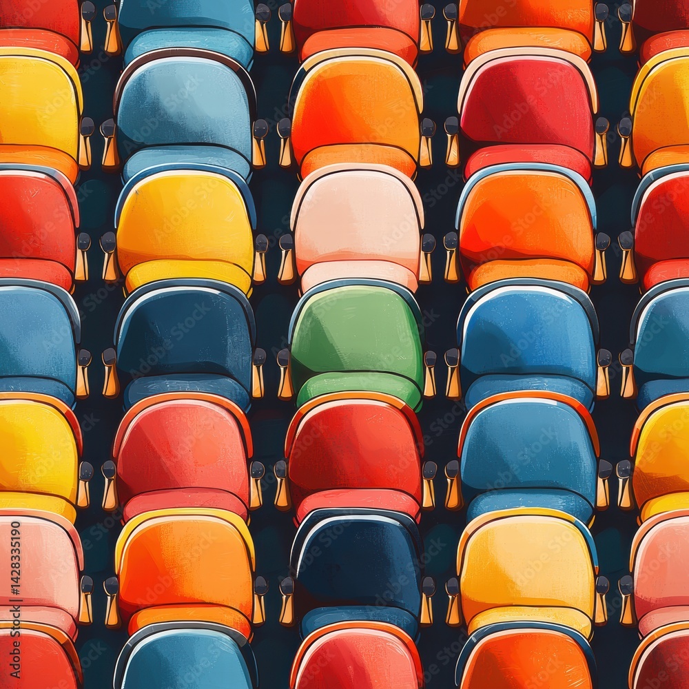 Naklejka premium A crowded arrangement of various chairs in different styles and colors in an indoor space