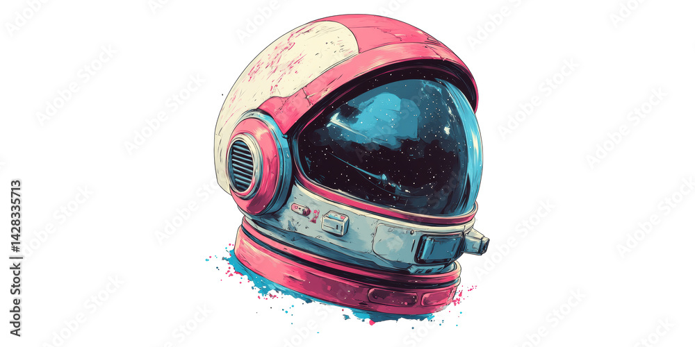 Fototapeta premium Retro Futuristic Astronaut Helmet Illustration. Space Exploration And Sci-Fi Art Concept Isolated On Transparent Background